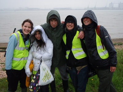 Jenny, Katie, David, Joe and Rebecca in the rain